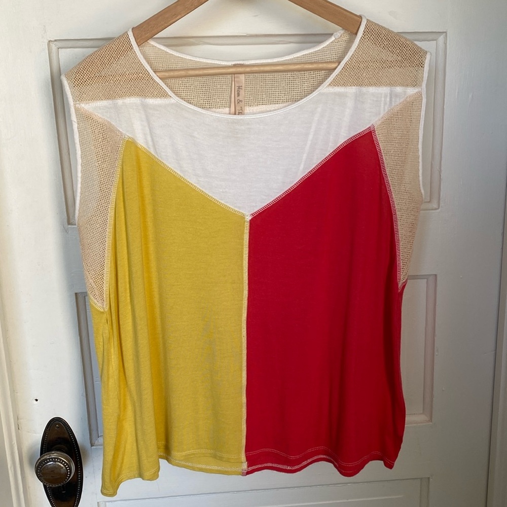 Mesh Color Block Knit Top Size Large